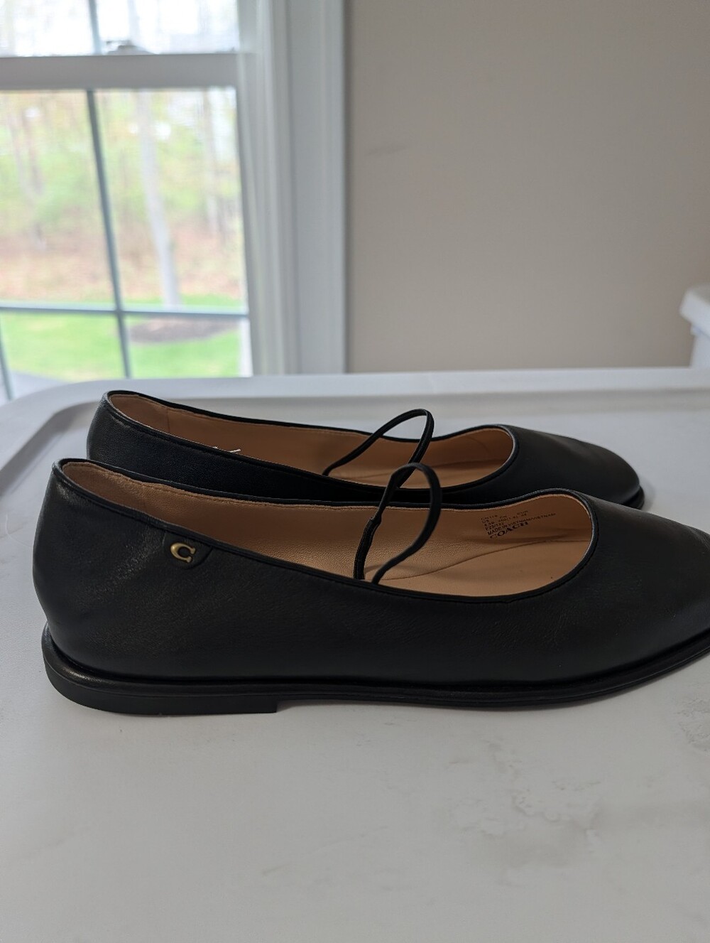 Coach Black Leather Ballet Flats with Elastic Strap - Picture 1 of 4